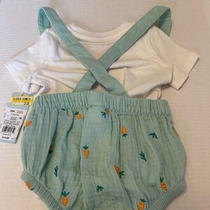 Baby Girls' Mint Green Carrot Embroidered Suspender Romper -